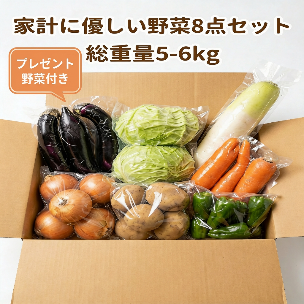 【大特価】家計に優しい野菜8点セット+おまけ1点+プレゼント野菜付き※総重量5-6kg